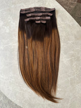 100% Eredeti sötétbarna balayage csatos póthaj - Clip Love 