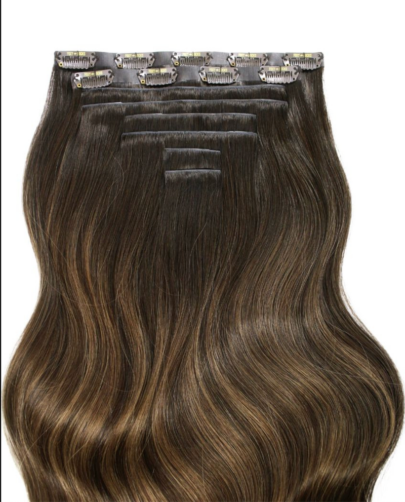 Hamvas Sötétbarna Balayage csatos póthaj