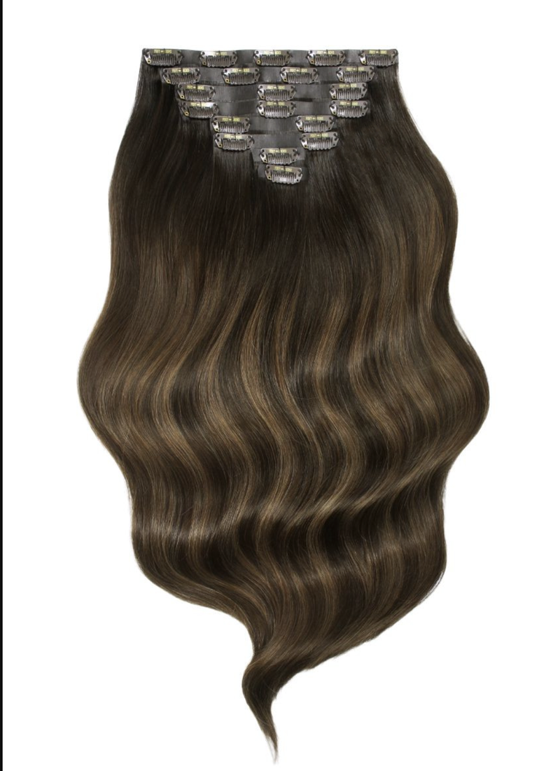 Hamvas Sötétbarna Balayage csatos póthaj